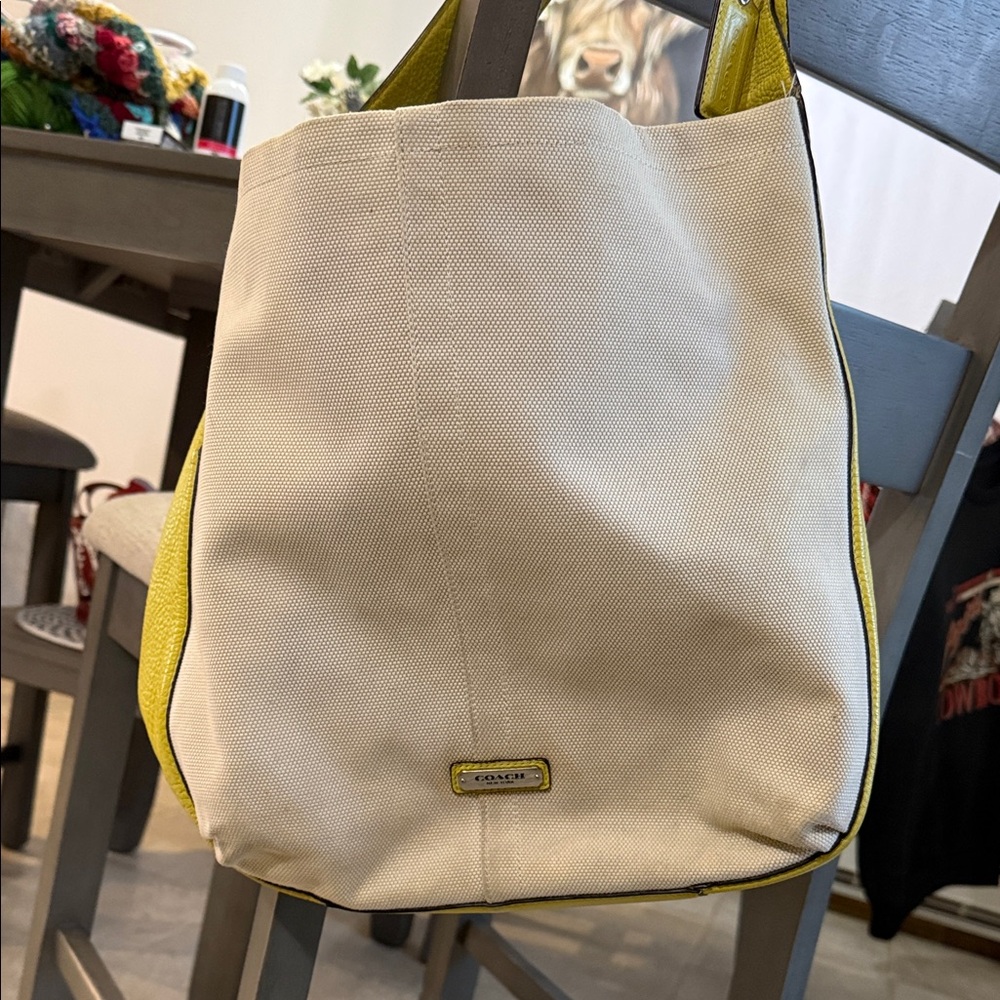 Coach Beige and Yellow Shoulder Bag